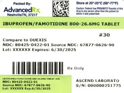 Ibuprofen/famotidine 800mg-26.6mg #30 (Ibuprofen Famotidine 800mg 26.6mg 80425 0422 01)